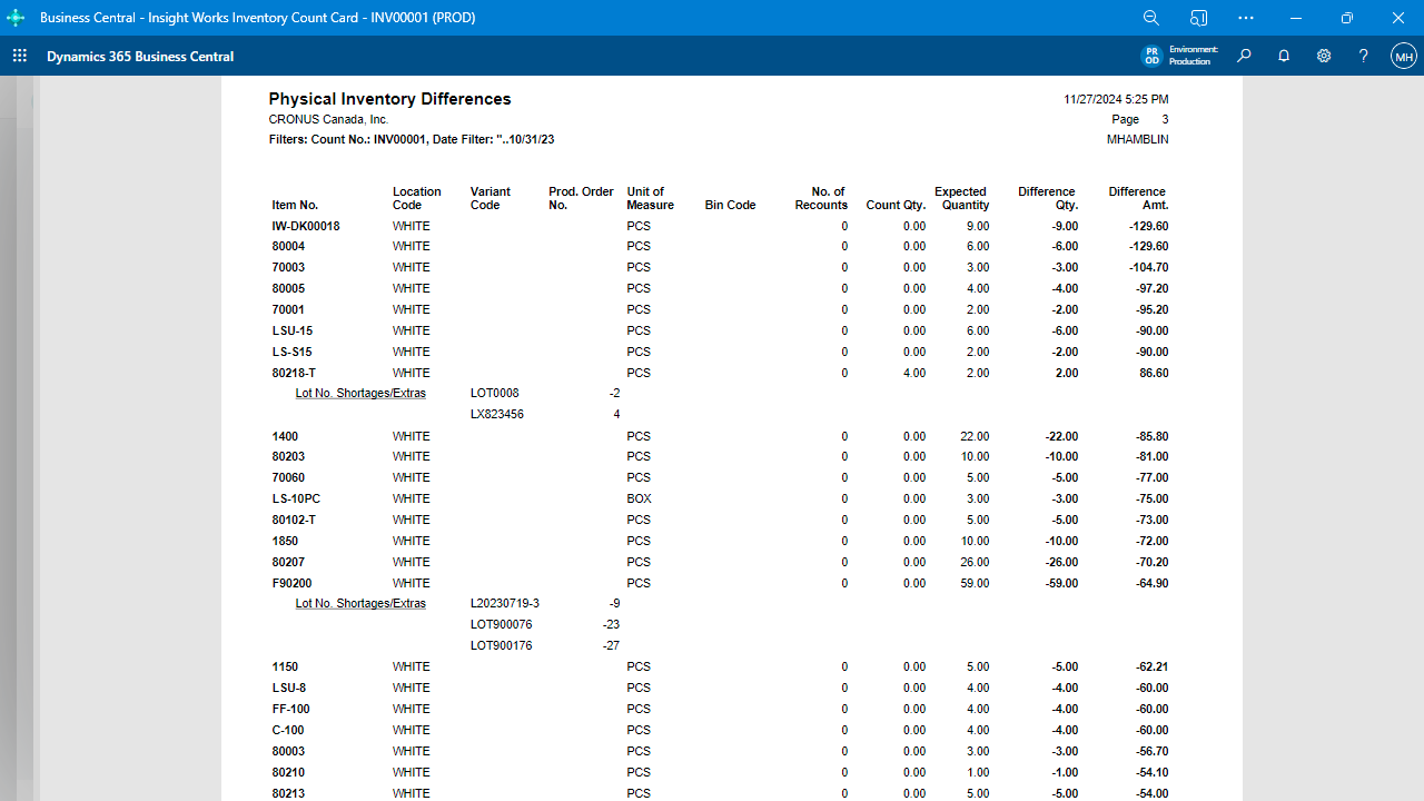 screenshot of Advanced Inventory Count
